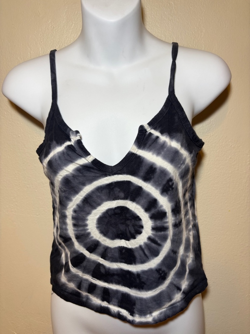 Tie-Dye Black & White V-Neck Spaghetti Strap Camisole